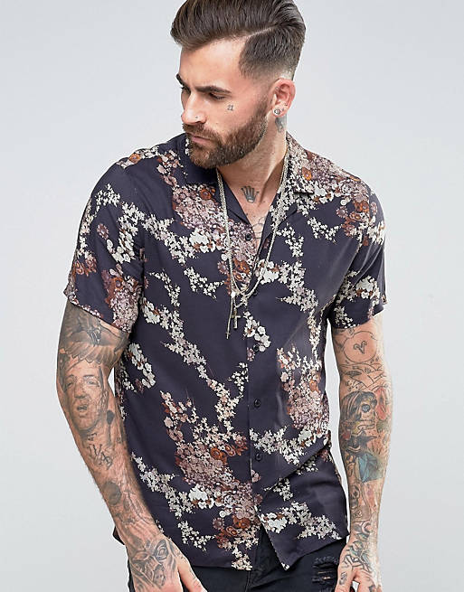 ASOS DESIGN regular fit shirt with japanese floral print