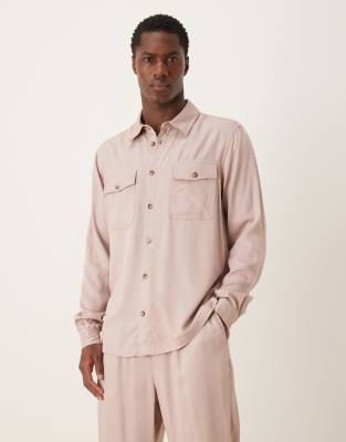 Asos Design Regular Fit Shirt With Twin Pockets In Pink