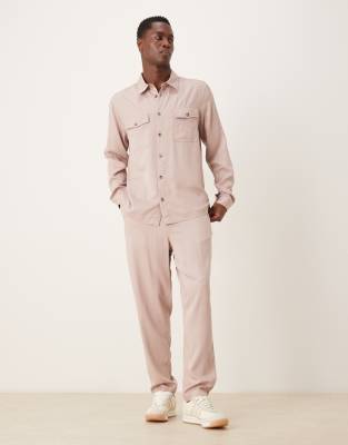 Asos Design Regular Fit Shirt With Twin Pockets In Pink