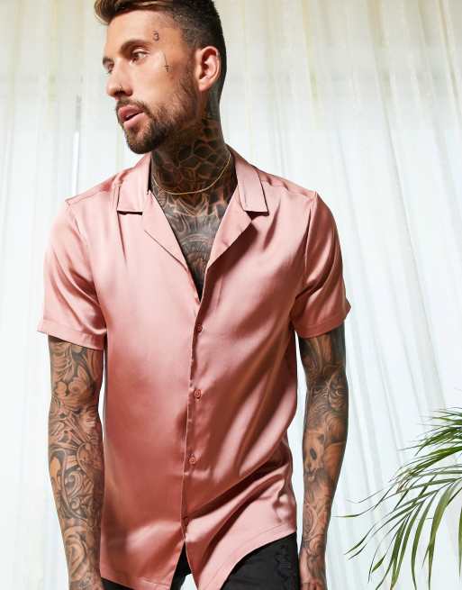 Mens satin shirt short sleeve hotsell