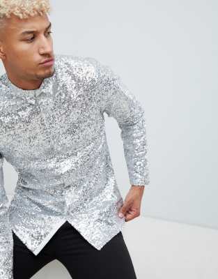 silver sequin mens shirt