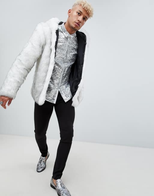 ASOS Regular Fit Silver Sequin Shirt in Metallic for Men