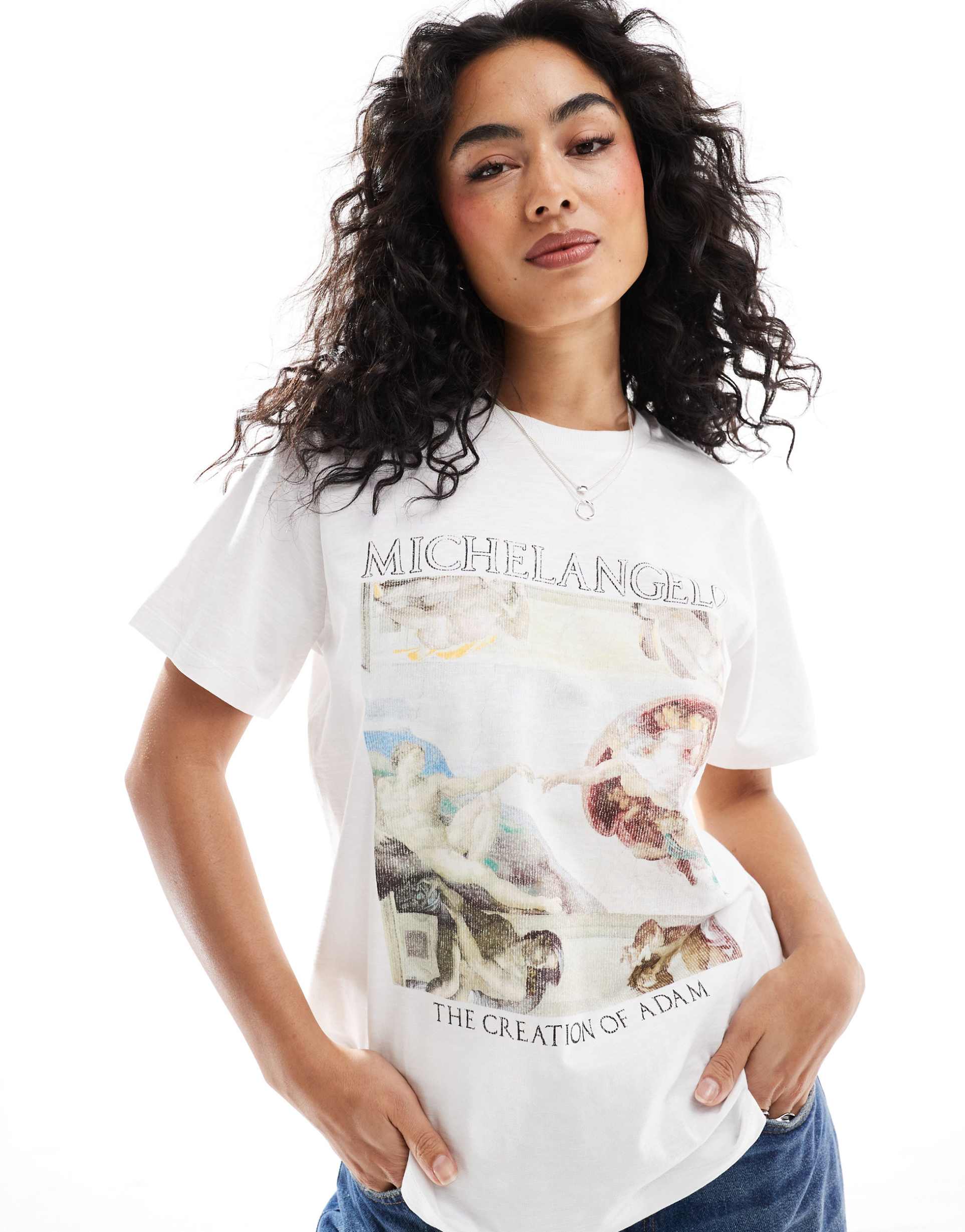 asos design regular fit slubby t-shirt with michelangelo graphic