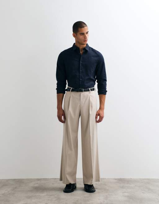 ASOS DESIGN regular fit smart linen blend shirt in navy, 4 of 5