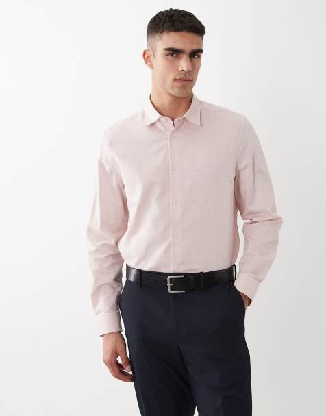 ASOS DESIGN regular fit smart linen blend shirt in pink - view 1