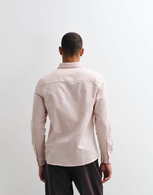 ASOS DESIGN regular fit smart linen blend shirt in pink, 3 of 5