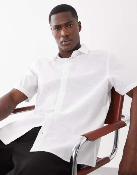 ASOS DESIGN regular fit smart linen blend shirt in white - view 1