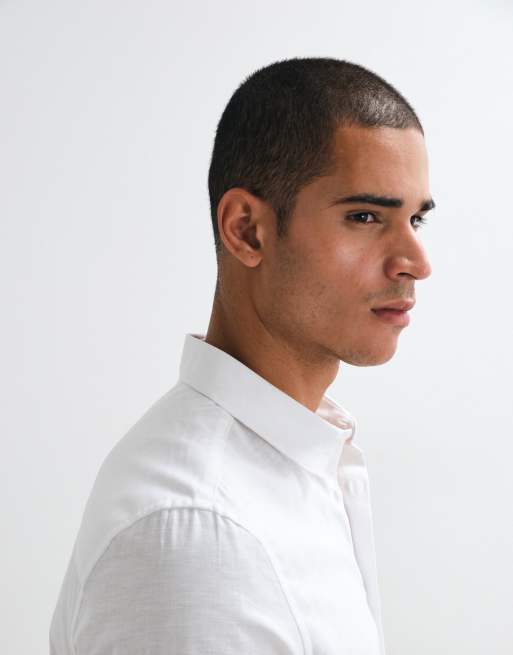 ASOS DESIGN regular fit smart linen blend shirt in white, 4 of 5