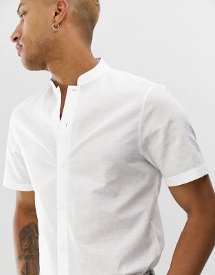 ASOS DESIGN regular fit smart linen shirt in white