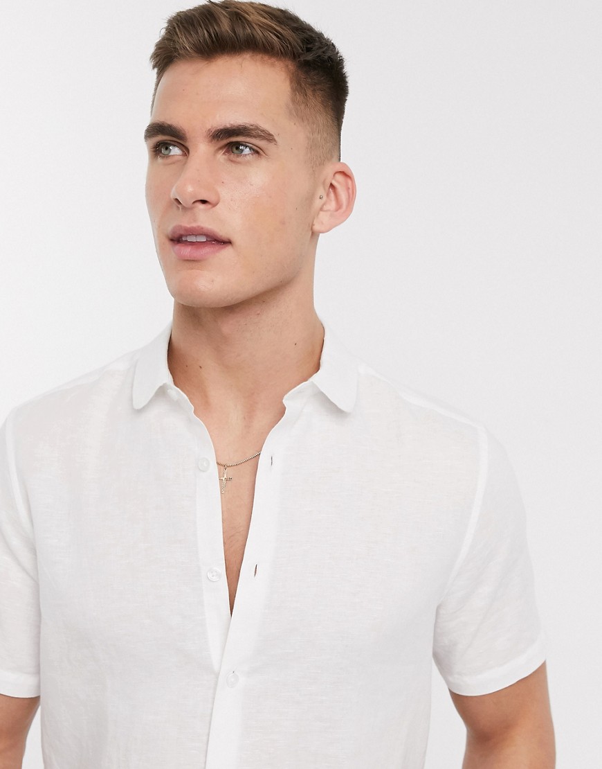 ASOS DESIGN regular fit smart linen shirt with penny collar in white