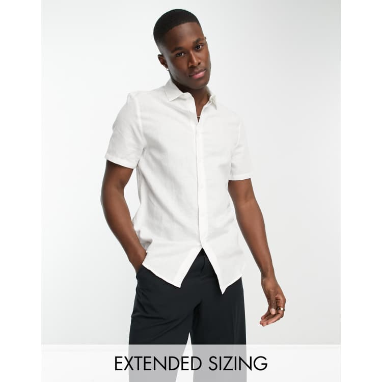 ASOS DESIGN regular fit smart linen short sleeve shirt in white