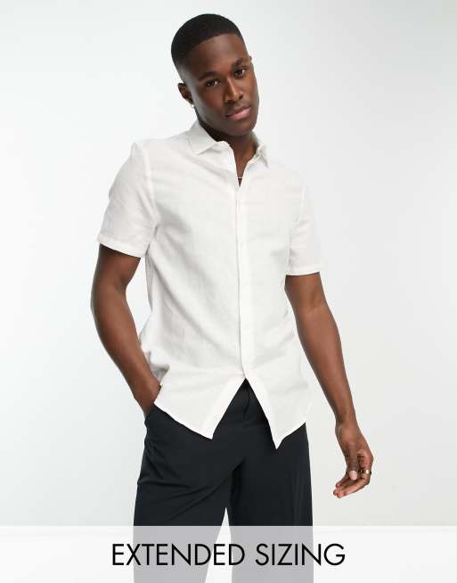 ASOS DESIGN regular fit smart linen short sleeve shirt in white | ASOS