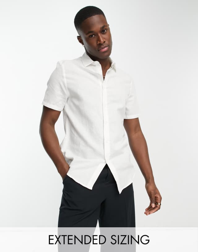 ASOS DESIGN regular fit smart linen short sleeve shirt in white