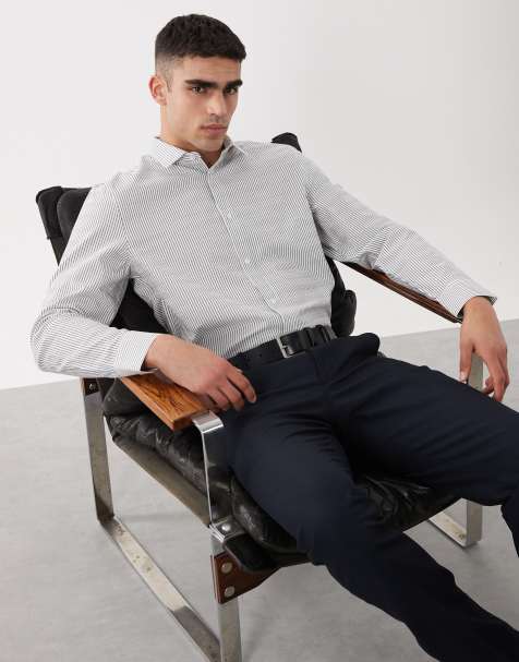 ASOS DESIGN regular fit smart shirt in navy stripe - view 1