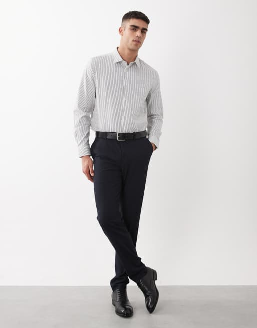 ASOS DESIGN regular fit smart shirt in navy stripe, 3 of 5