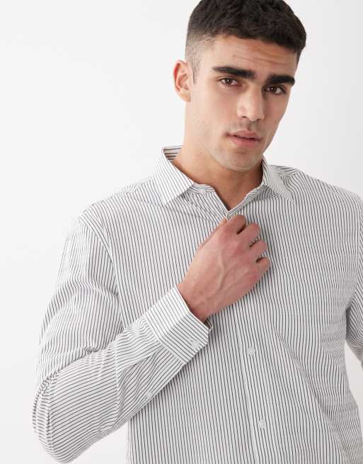 ASOS DESIGN regular fit smart shirt in navy stripe, 5 of 5