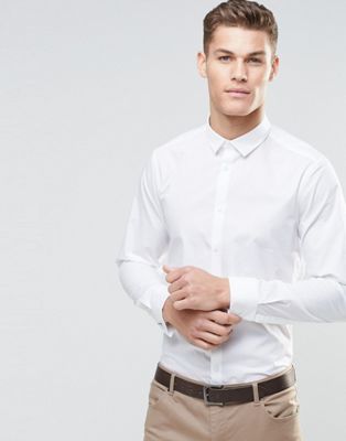 ASOS DESIGN regular fit smart shirt with double cuff and long sleeves in white
