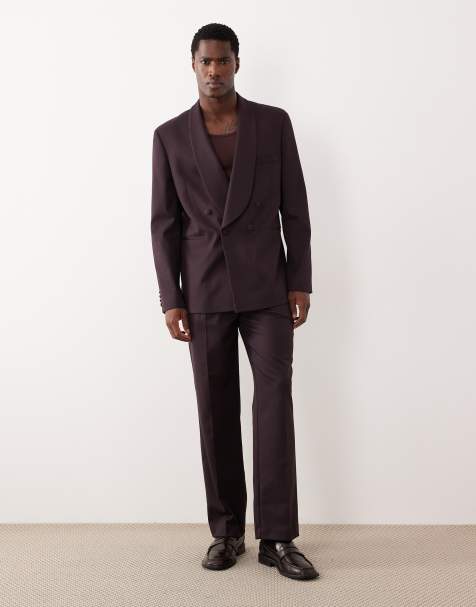 ASOS DESIGN – Regular-Fit-Smoking aus Kontrast-Twill in Burgunderrot - view 1