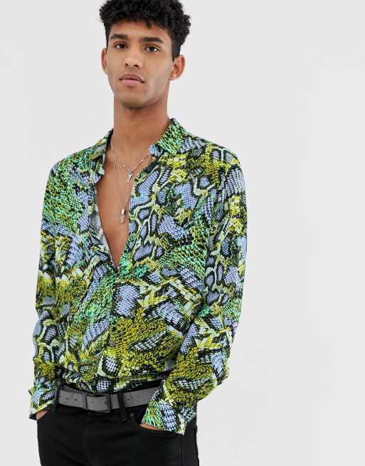 vej Fordi Derved ASOS DESIGN regular fit snake skin shirt in neon green | ASOS