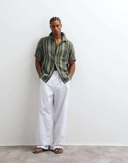 ASOS DESIGN regular fit stripe shirt in green and white, 2 of 5