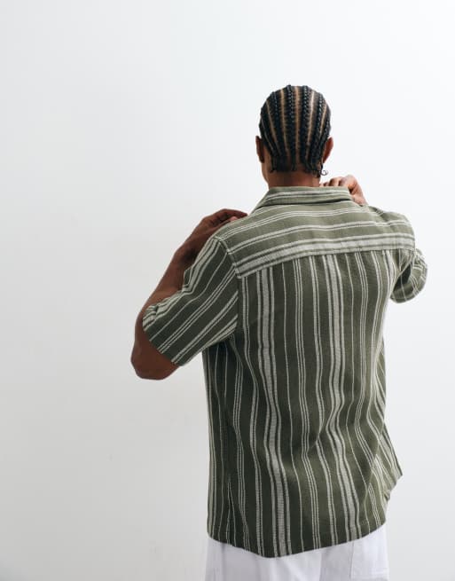 ASOS DESIGN regular fit stripe shirt in green and white, 3 of 5
