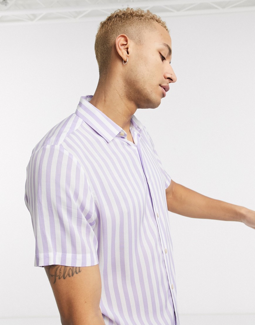 ASOS DESIGN regular fit stripe shirt in purple