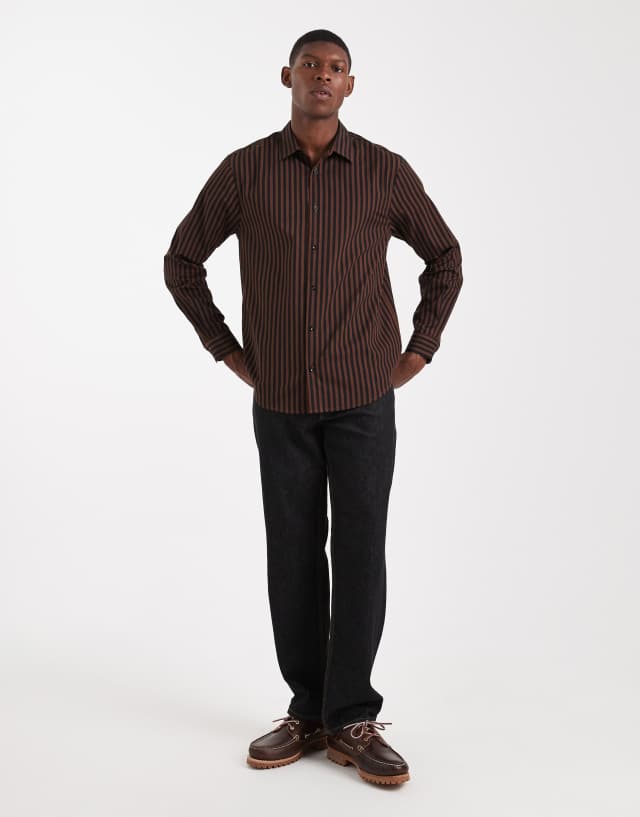 brown stripe dress shirt ASOS DESIGN regular fit striped in DY1-2H Long Sequin Formal Dress Size:Pre-order Size 6 Silk High Cotton shirt
