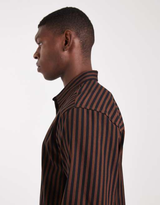 brown striped dress shirt Tiger Pin Striped Button Down Shirt – HAROLD main image 1