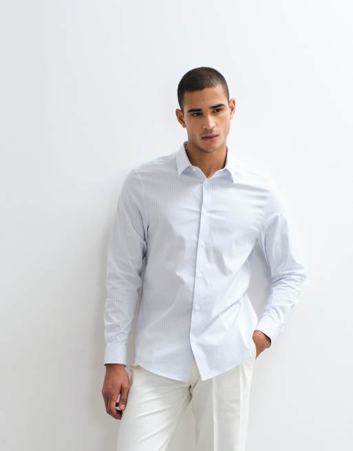 ASOS DESIGN regular fit striped shirt in light blue, 2 of 9