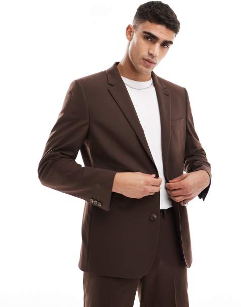 ASOS DESIGN regular fit suit jacket in brown - view 1