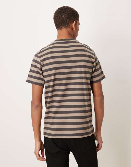 ASOS DESIGN regular fit t-shirt in beige and charcoal stripe, 3 of 5