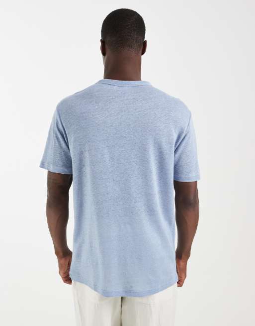 ASOS DESIGN regular fit t-shirt in blue pure linen, 4 of 5