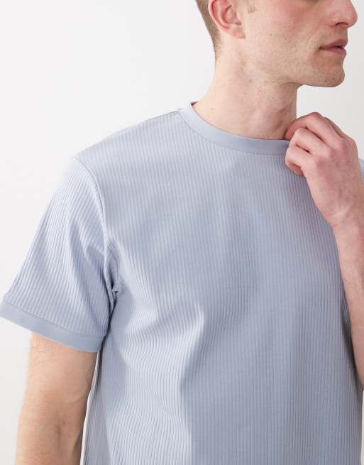 ASOS DESIGN regular fit t-shirt in blue wide rib knit, 3 of 5