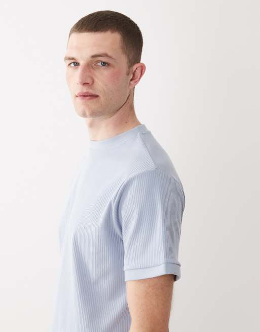ASOS DESIGN regular fit t-shirt in blue wide rib knit, 4 of 5