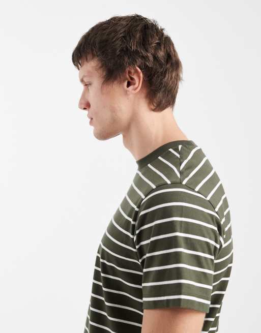 ASOS DESIGN regular fit t-shirt in khaki and ecru stripe, 5 of 5