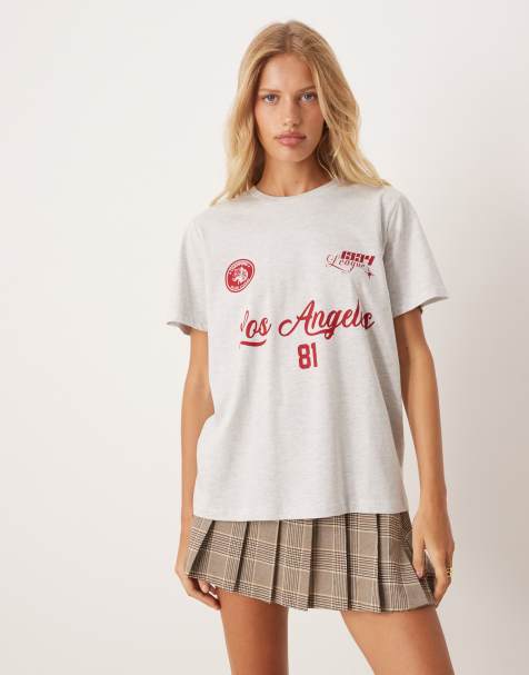 ASOS DESIGN – Regular-Fit-T-Shirt in meliertem Eisweiß mit „Los Angeles"-Print im Fußball-Stil - view 1