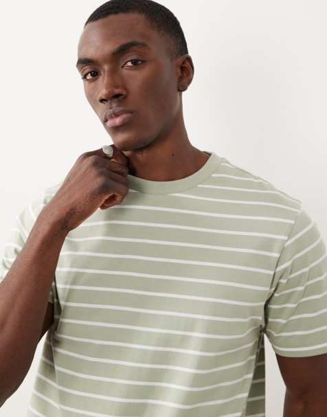 ASOS DESIGN regular fit t-shirt in sage green and white stripe