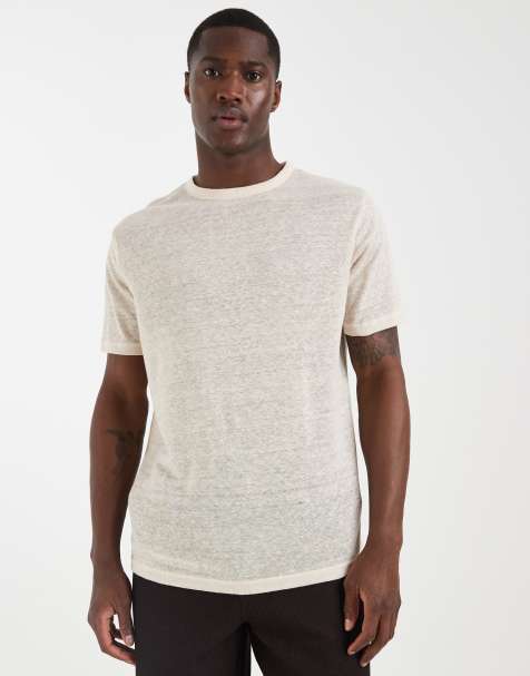 ASOS DESIGN regular fit t-shirt in stone pure linen - view 1