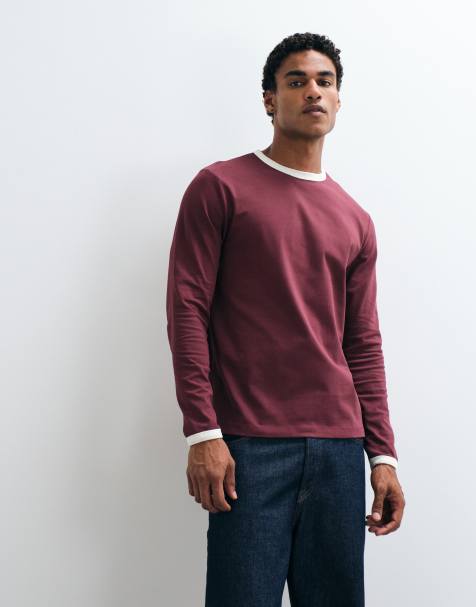ASOS DESIGN regular fit t-shirt med kontrasterande ringer i burgundy - view 1