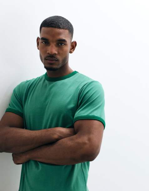 ASOS DESIGN regular fit t-shirt med kontrasterande ringer i grönt - view 1