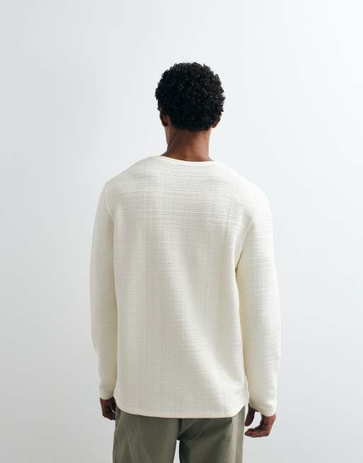 ASOS DESIGN regular fit t-shirt med notch-ringning i krämfärgad struktur, 5 av 10