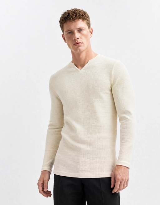 ASOS DESIGN regular fit t-shirt med notch-ringning i krämfärgad struktur, 6 av 10