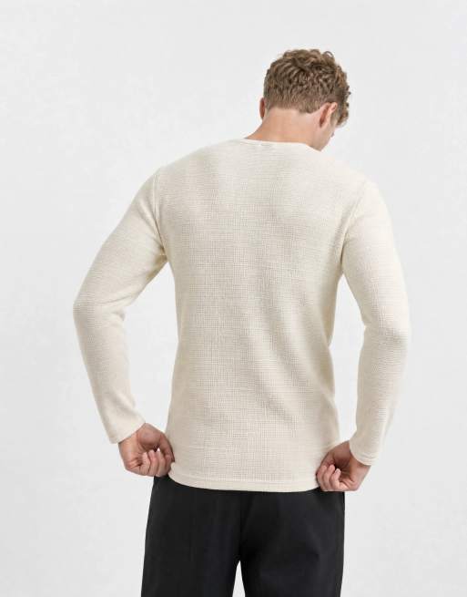 ASOS DESIGN regular fit t-shirt med notch-ringning i krämfärgad struktur, 7 av 10