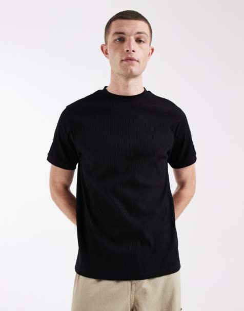 ASOS DESIGN - Regular-fit T-shirt met brede ribbels in zwart - view 1