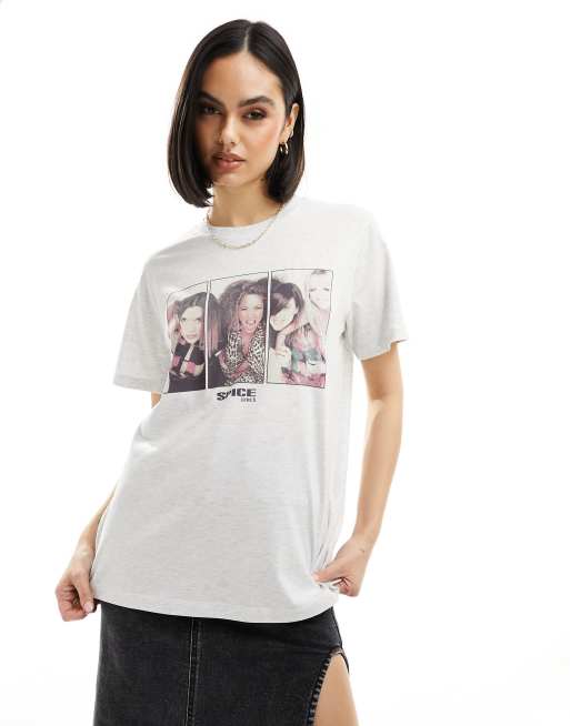 ASOS DESIGN - Regular-fit T-shirt met gelicenseerde Spice Girls-print in gemêleerd grijs