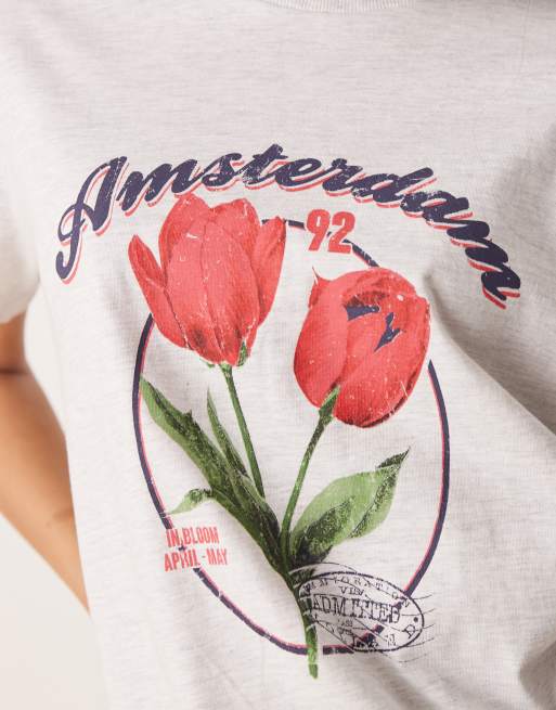 ASOS DESIGN - Regular-fit T-shirt met grafische Amsterdamse tulp in gemêleerd ijsgrijs, 3 van 4