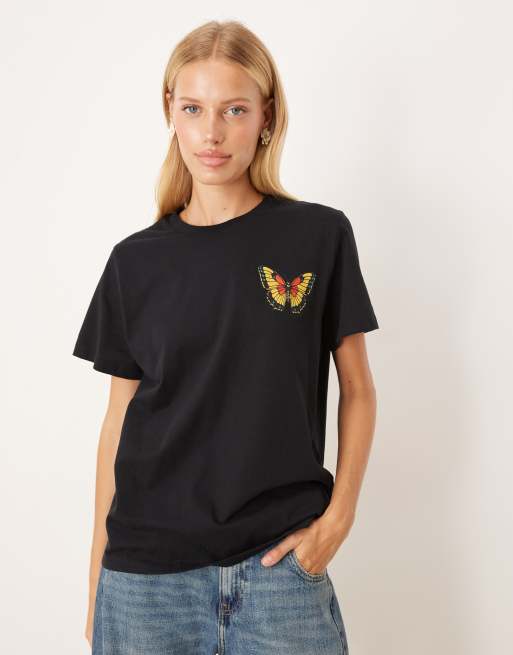 ASOS DESIGN - Regular-fit T-shirt met grafische vlinderprint in zwart, 2 van 4