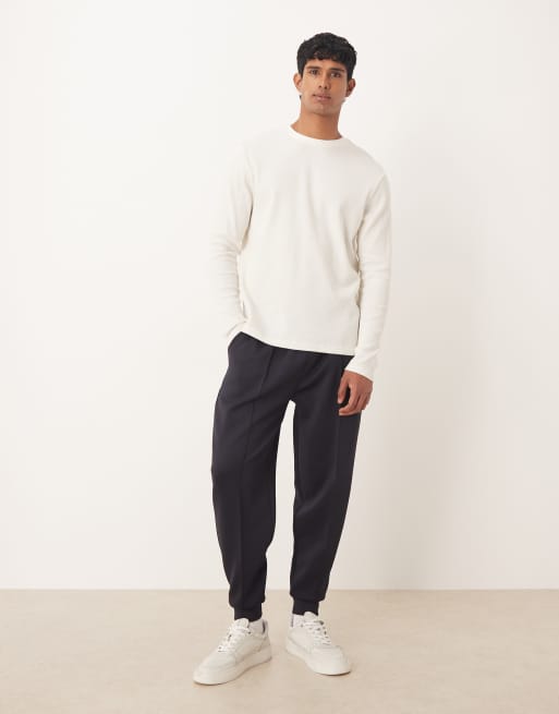 ASOS DESIGN - Regular-fit T-shirt met lange mouwen en wafelstructuur in crème  , 2 van 5