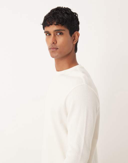 ASOS DESIGN - Regular-fit T-shirt met lange mouwen en wafelstructuur in crème  , 3 van 5