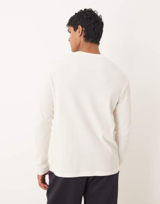 ASOS DESIGN - Regular-fit T-shirt met lange mouwen en wafelstructuur in crème  , 4 van 5